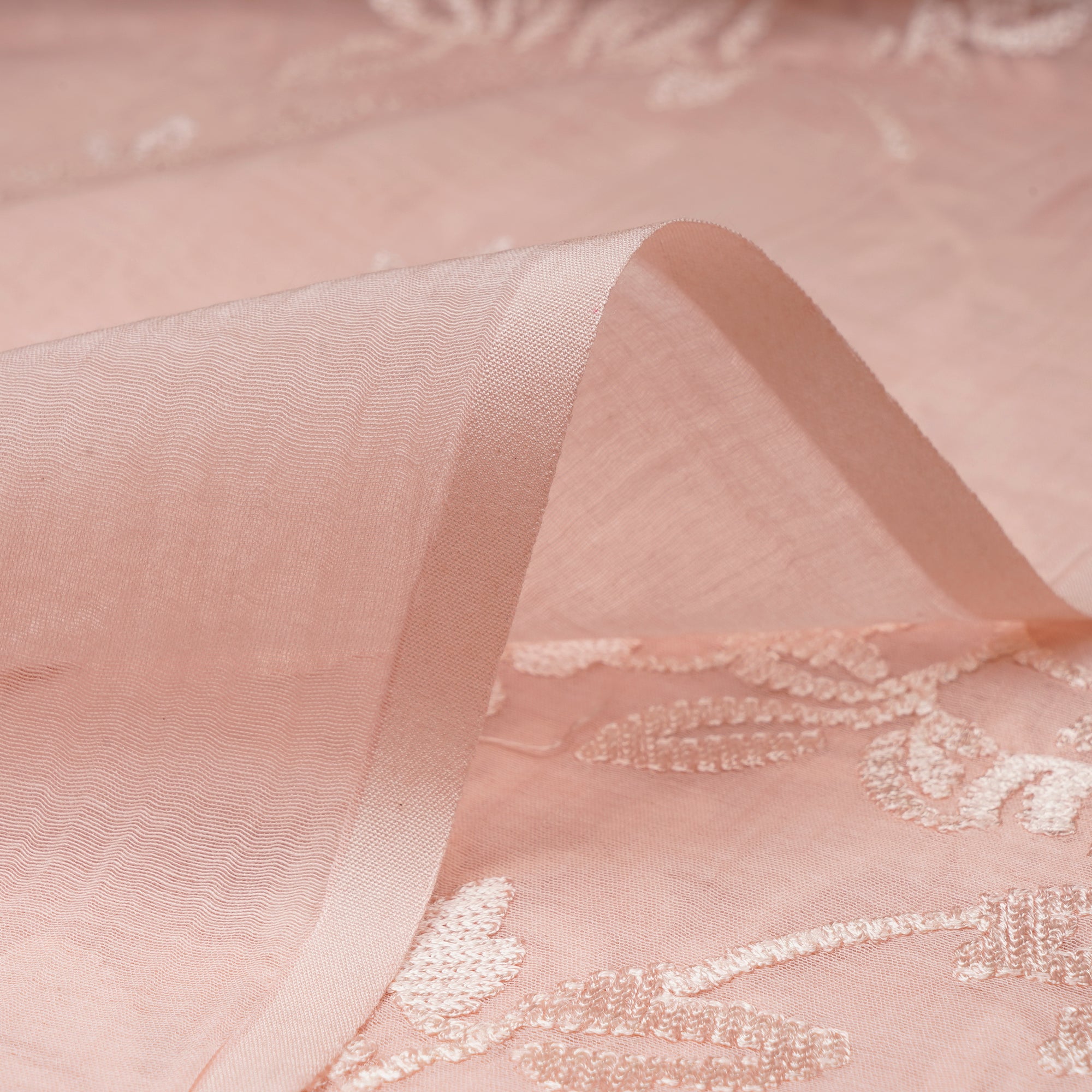 Baby Pink Color Embroidered Fine Chanderi Fabric