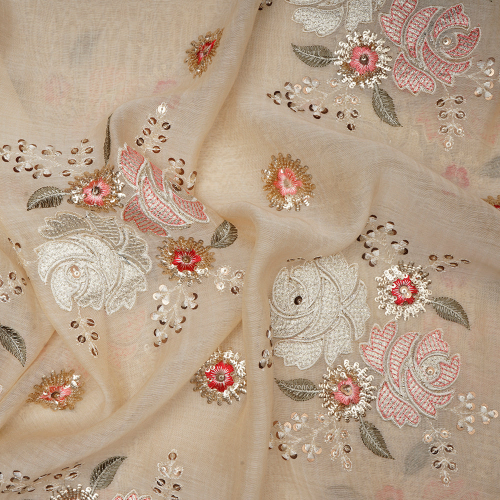 Cream Color Sequins Embroidered Chanderi Fabric