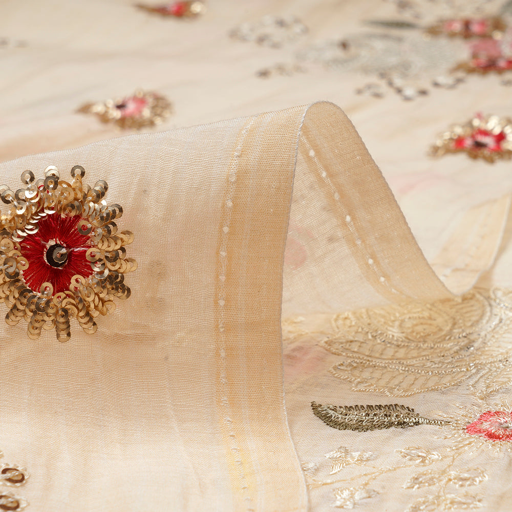 Cream Color Sequins Embroidered Chanderi Fabric