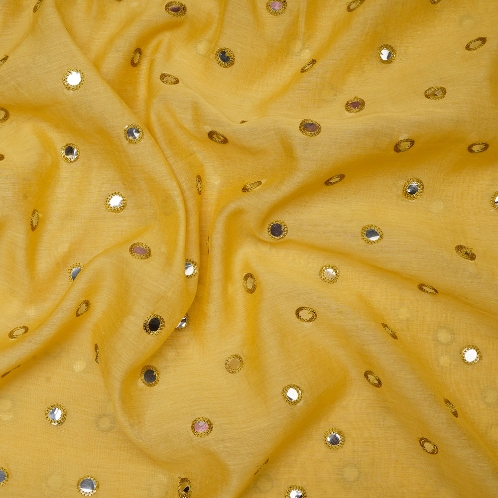 Yellow Color Sequins Embroidered Chanderi Fabric