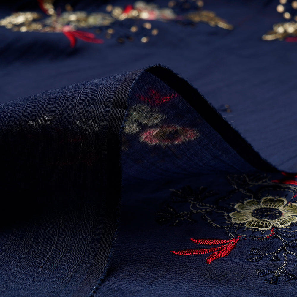 Navy Color Sequins Embroidered Handcrafted Chanderi Fabric