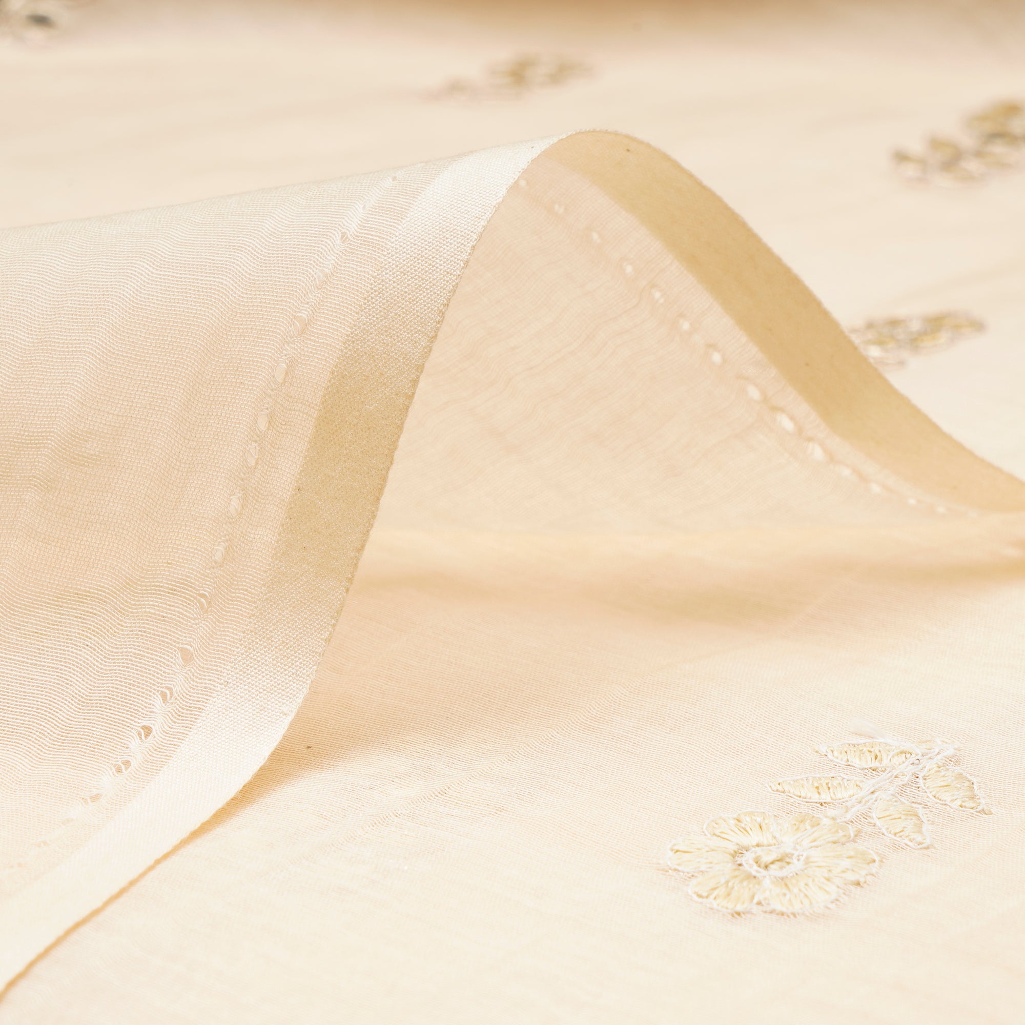 First Blush Motif Pattern Thread Embroidered Chanderi Fabric