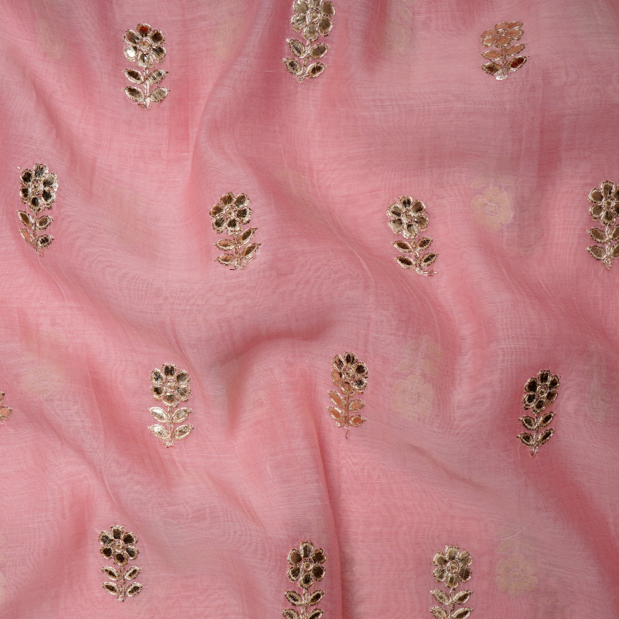 Pink Floral Boota Embroidered Fine Chanderi Fabric