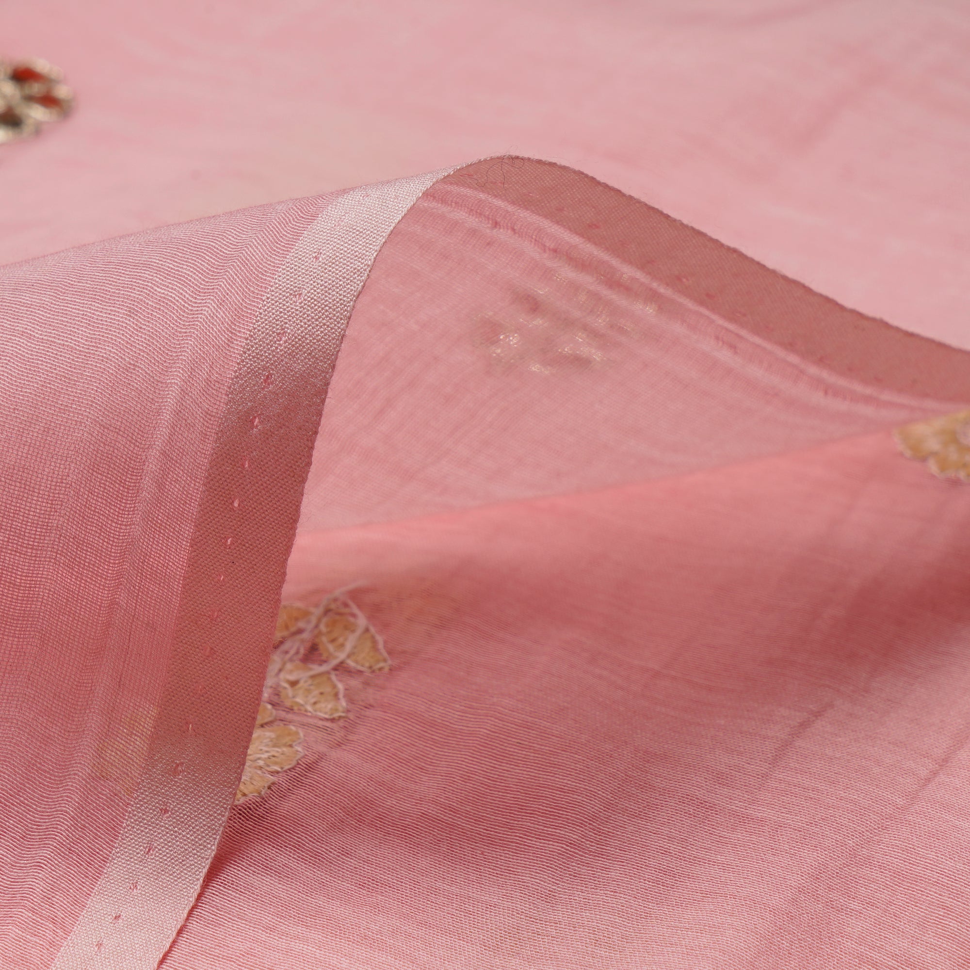 Pink Floral Boota Embroidered Fine Chanderi Fabric
