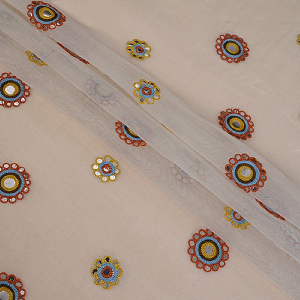 Off-White Color Embroidered Fine Chanderi Fabric