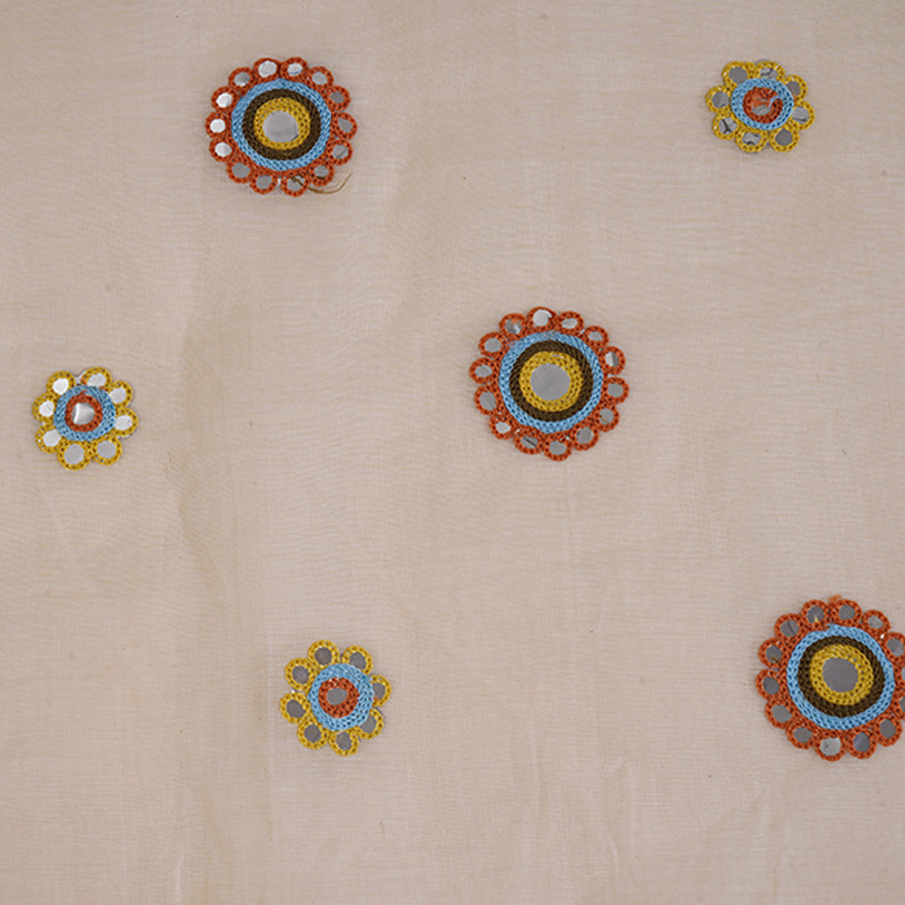 Off-White Color Embroidered Fine Chanderi Fabric