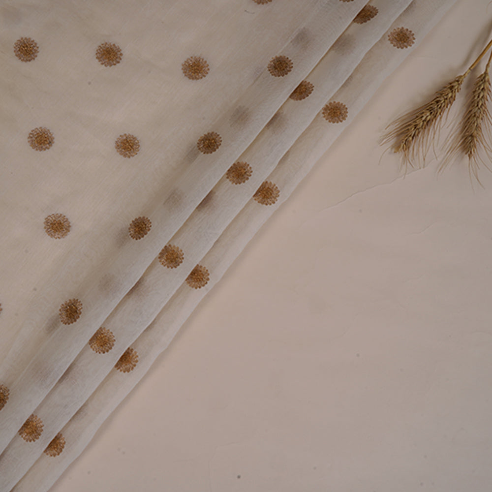 Off-White Color Embroidered Fine Chanderi Fabric