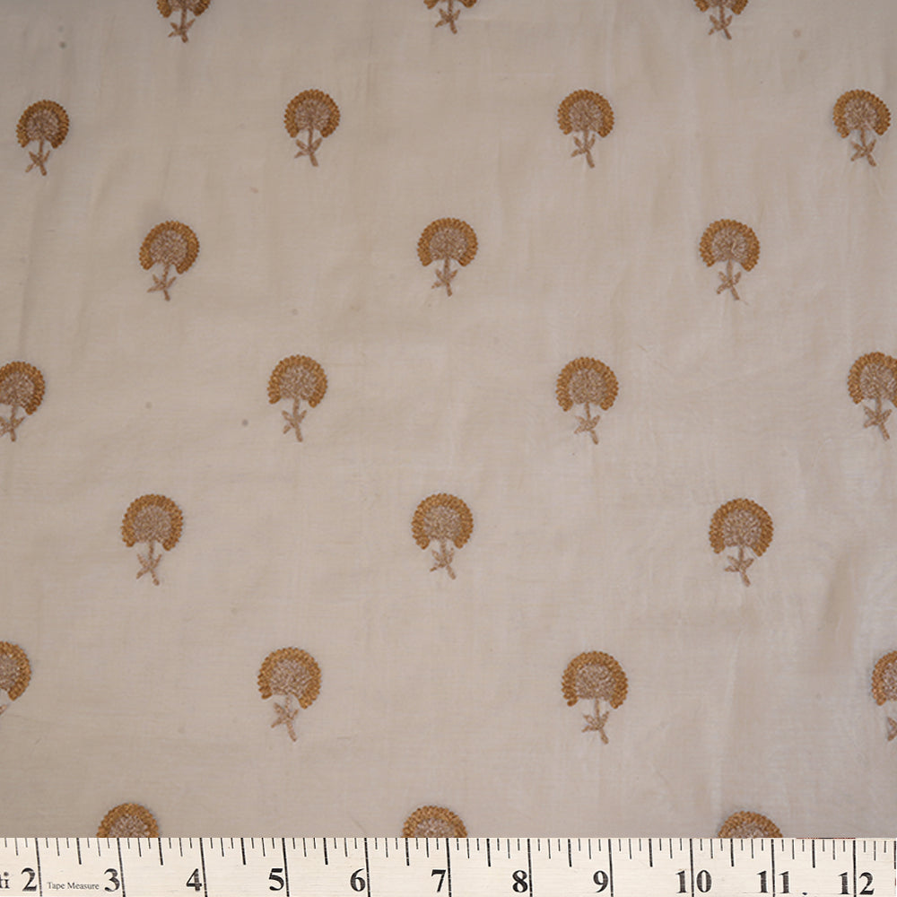 Off-White Color Embroidered Fine Chanderi Fabric