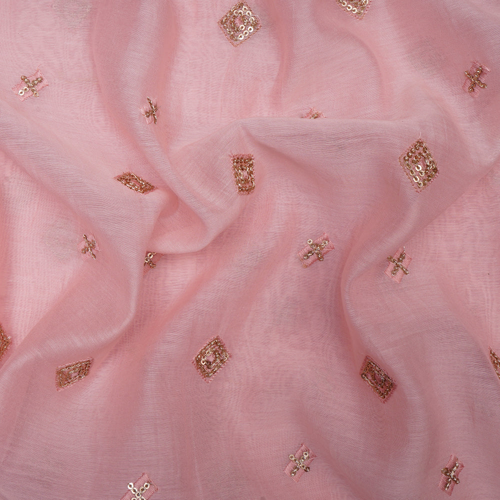 Light Pink Color Sequins Embroidered Pure Chanderi Fabric