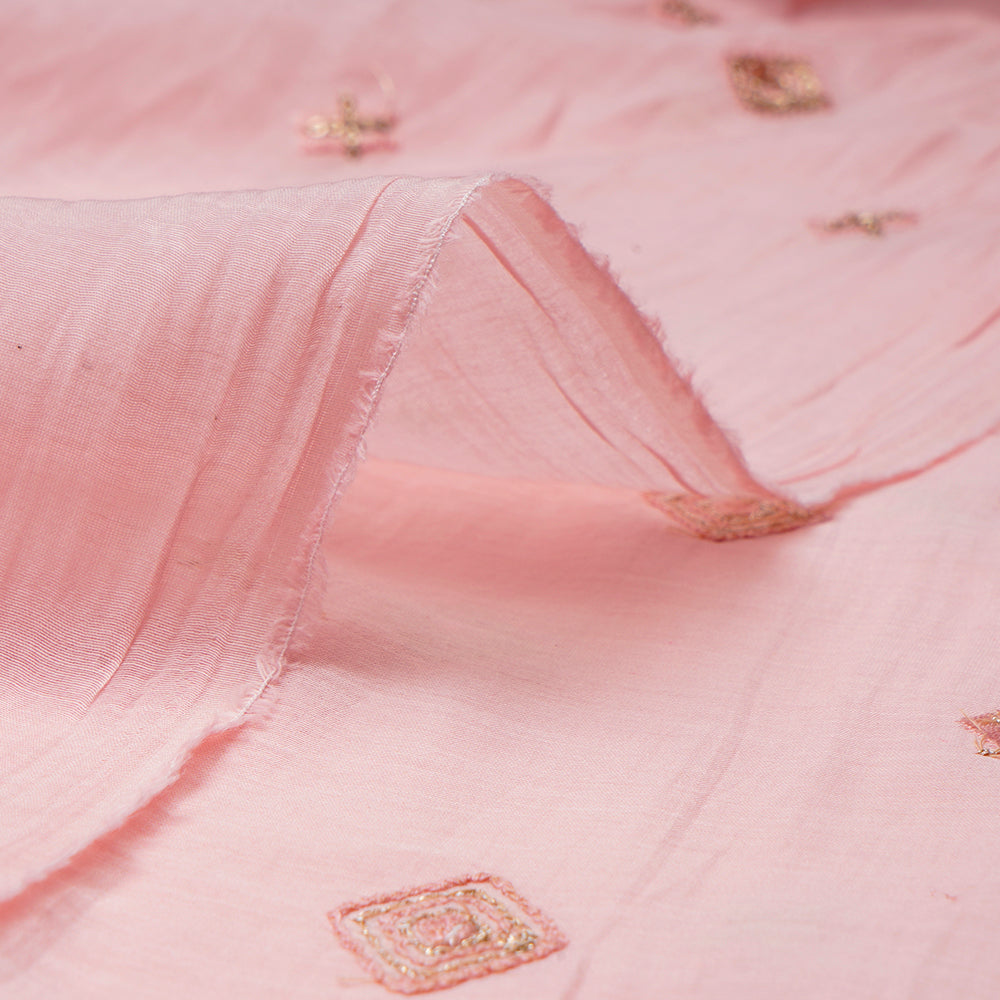 Light Pink Color Sequins Embroidered Pure Chanderi Fabric