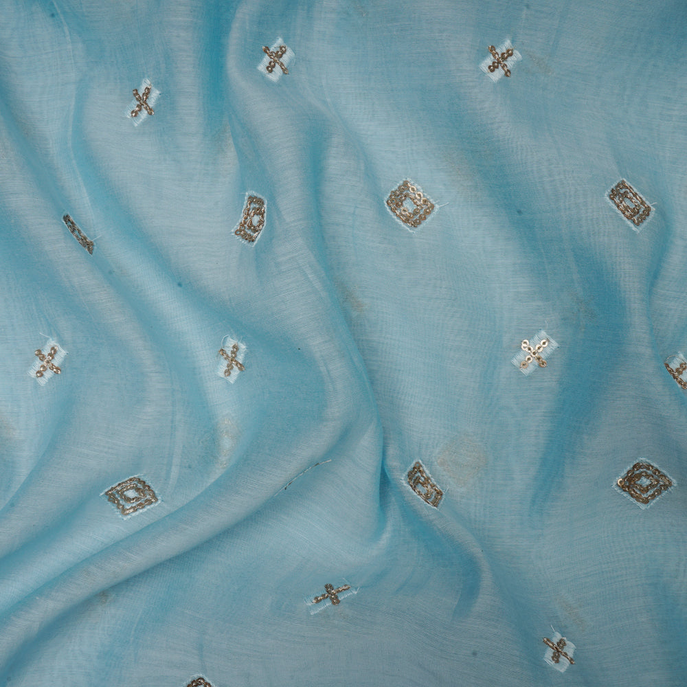 Light Blue Color Embroidered Pure Chanderi Fabric