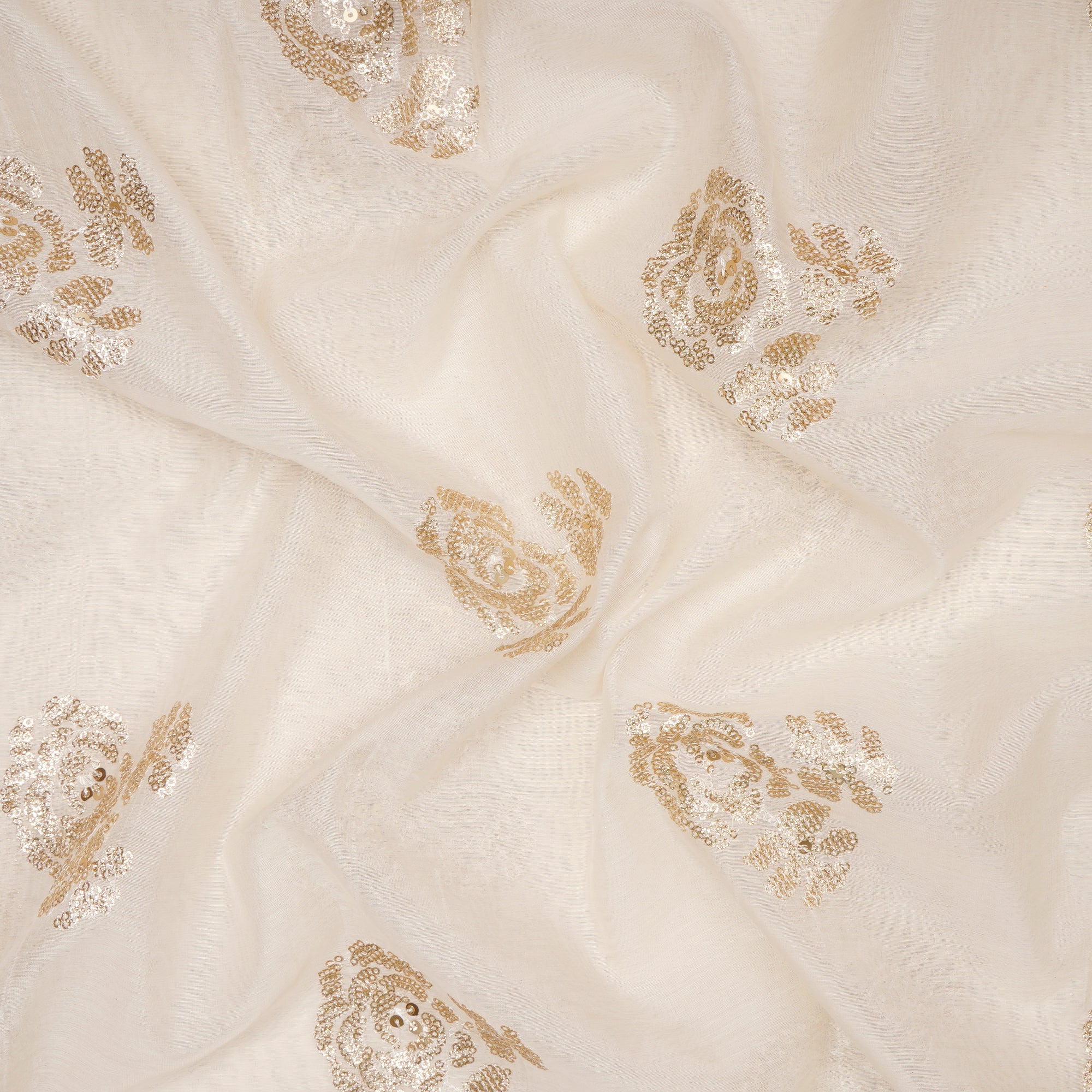 Off White Dyeable Embroidered Pure Chanderi Fabric