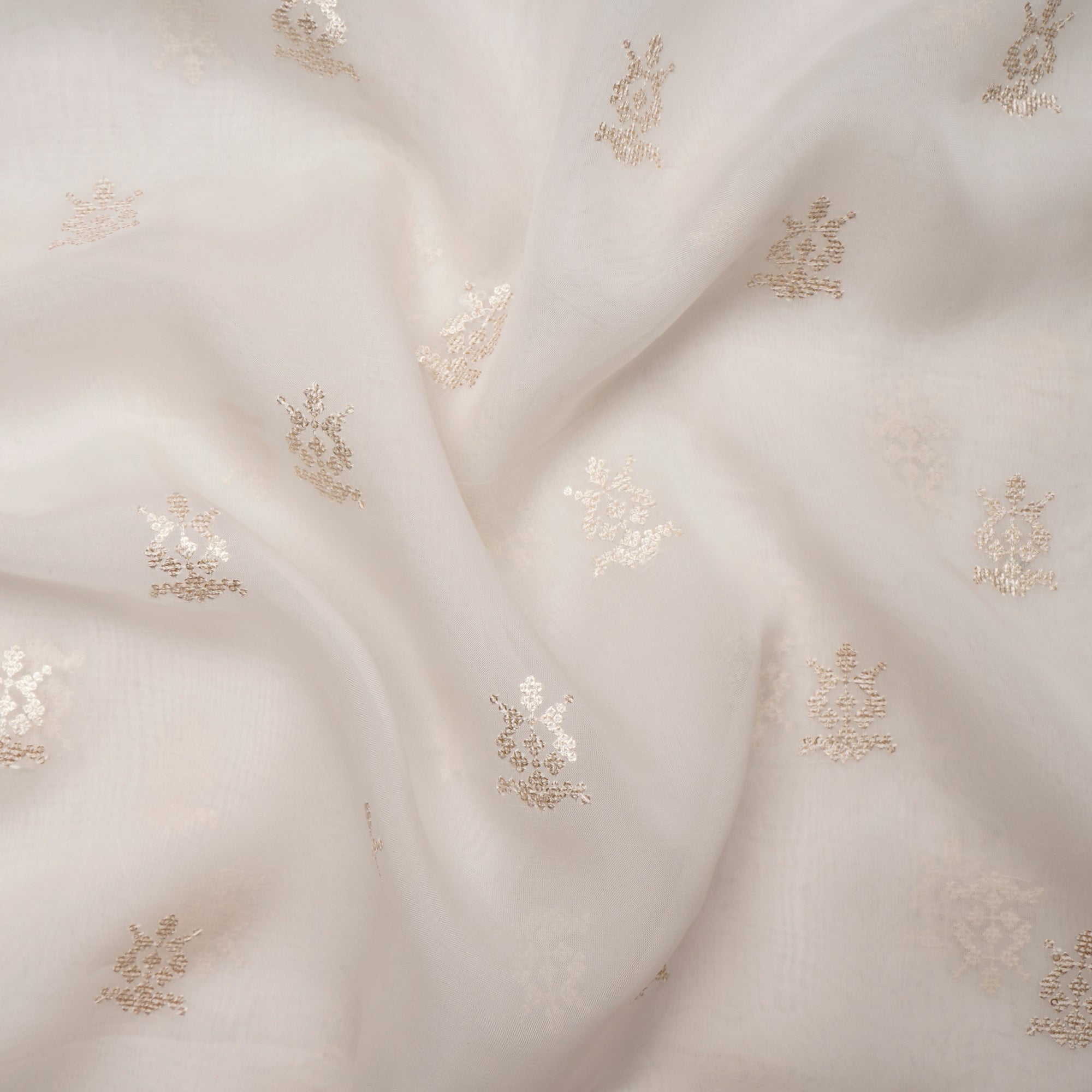 White Dyeable Embroidered Organza Fabric