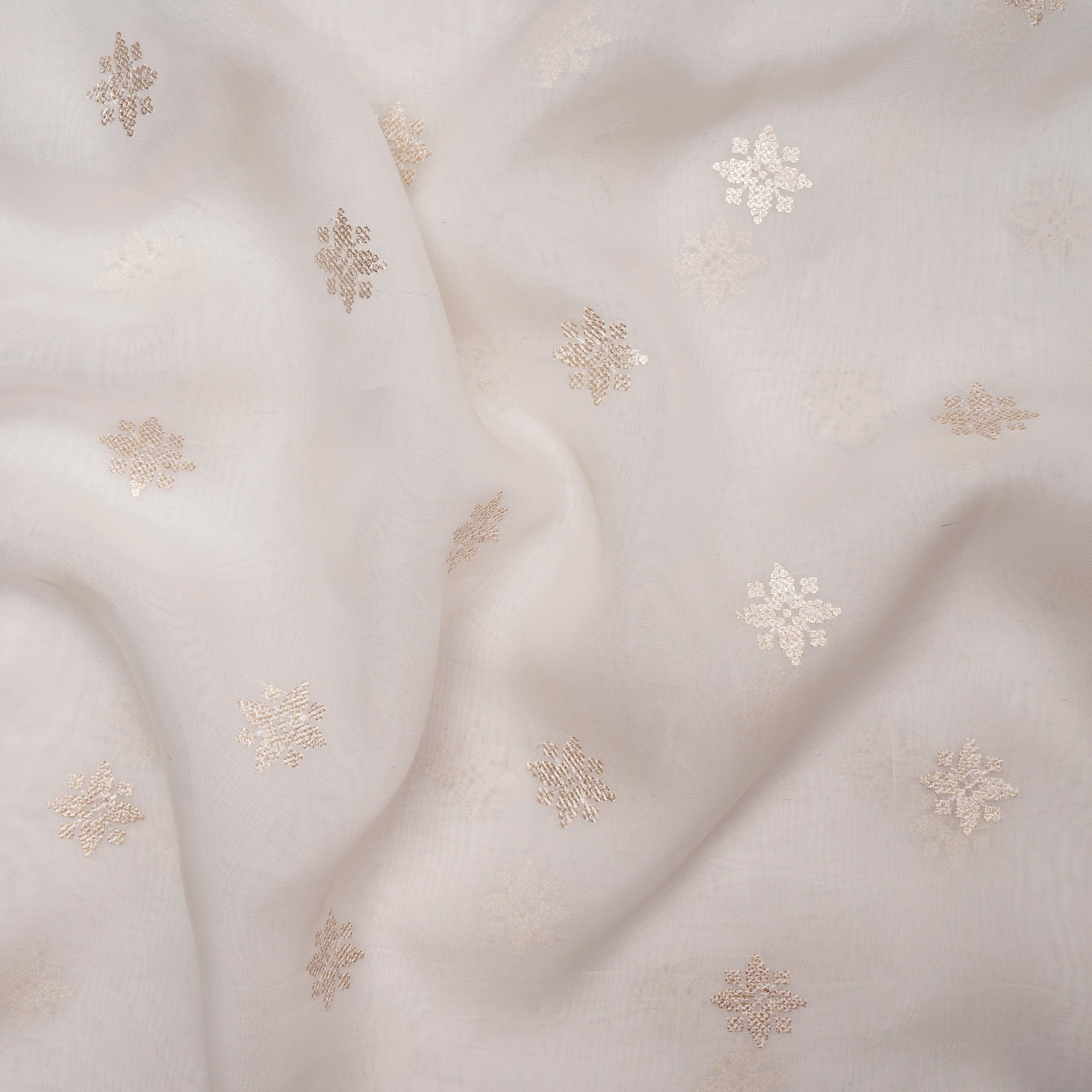 White Color Embroidered Organza Fabric