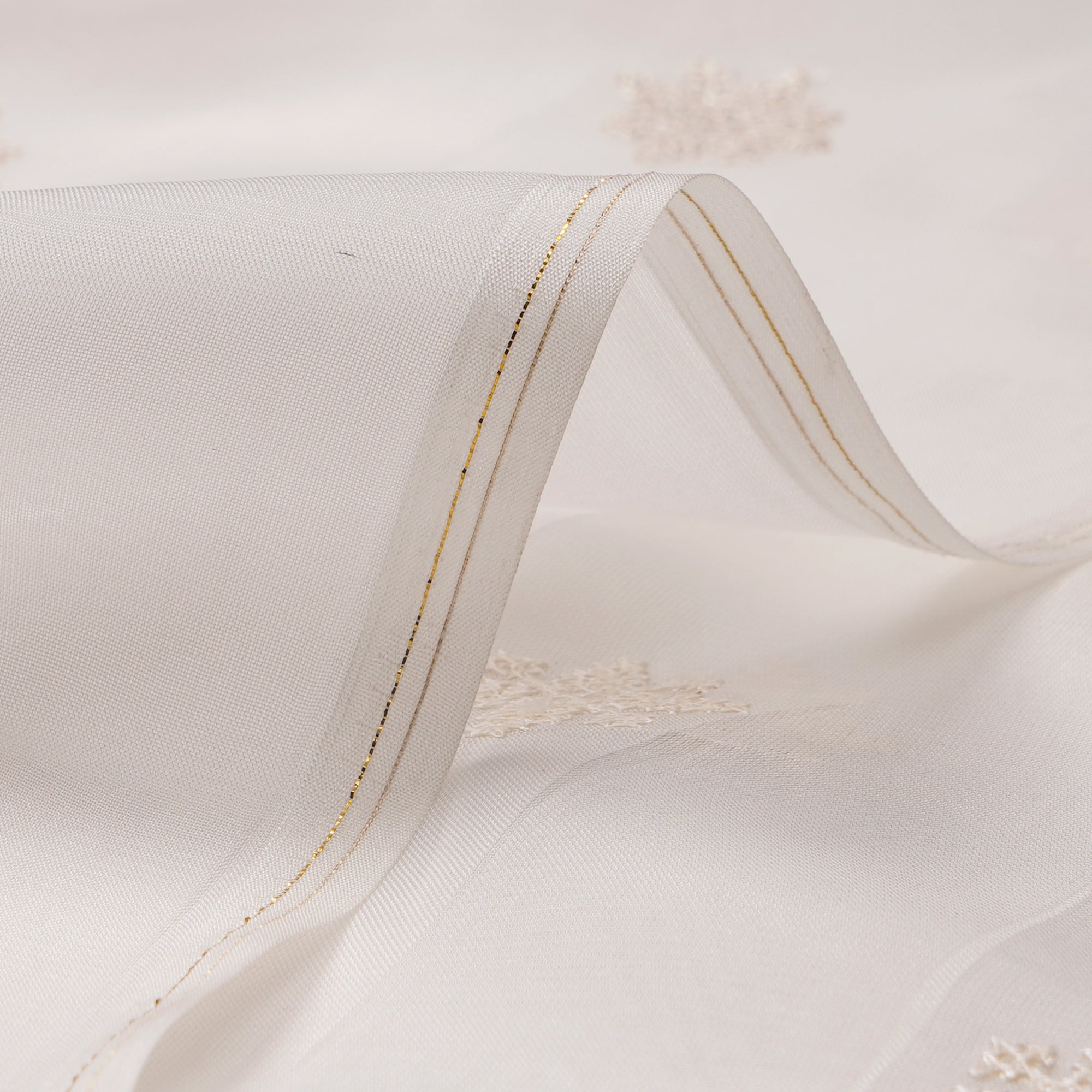 White Color Embroidered Organza Fabric