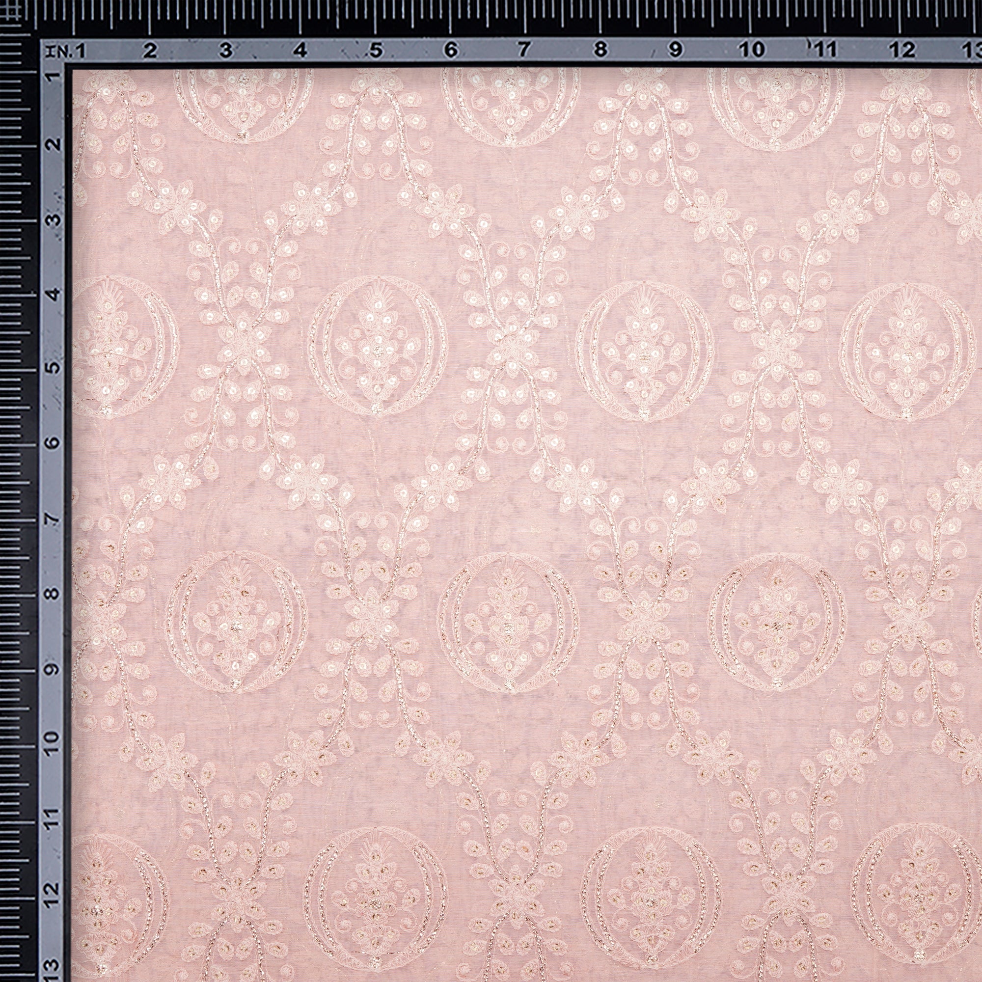 Rose Smoke Floral Pattern Embroidered Chanderi Fabric