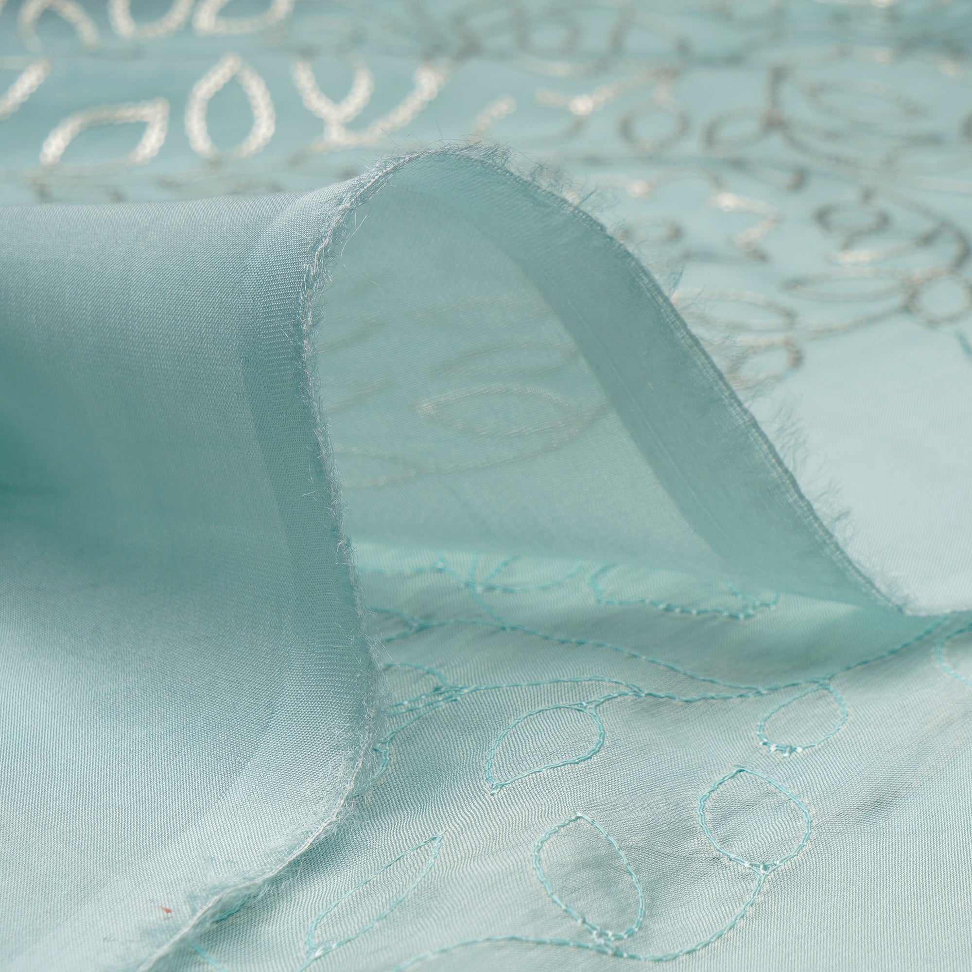 Brook Green All Over Sequins Embroidered Viscose Organza Fabric