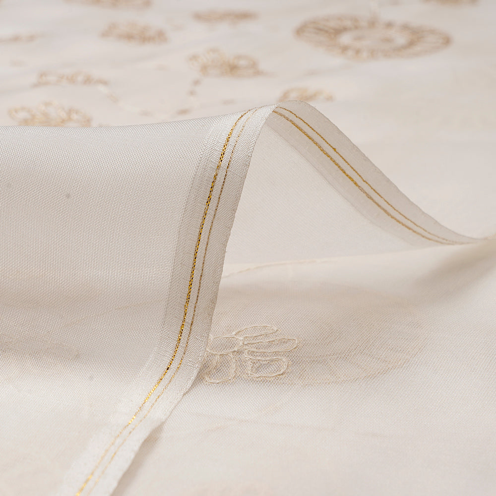 White Color Embroidered Organza Fabric
