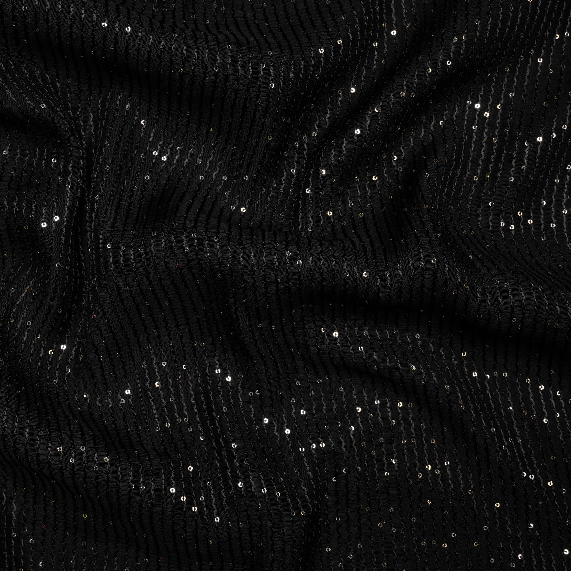 Black Color Sequins Embroidered Pure Chanderi Fabric