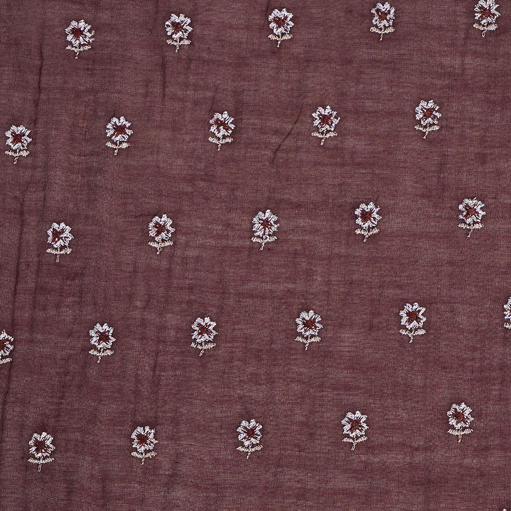 (Pre Cut 2.30 Mtr piece) Bulgarian Rose Color Embroidered Pure Chanderi Fabric