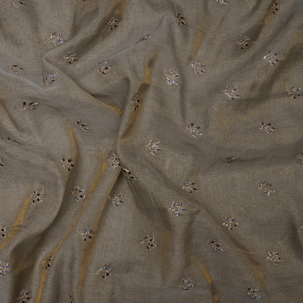 Grey Color Embroidered Pure Tissue Chanderi Fabric