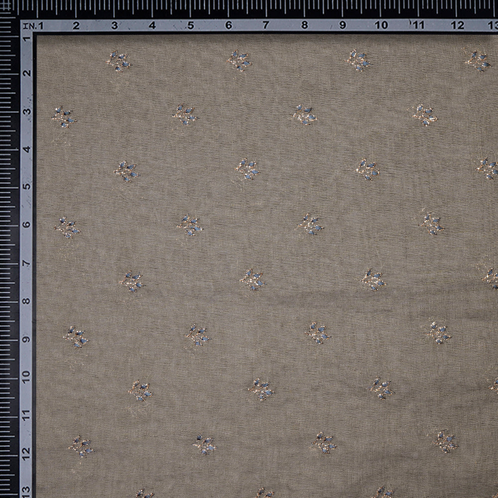 Grey Color Embroidered Pure Tissue Chanderi Fabric