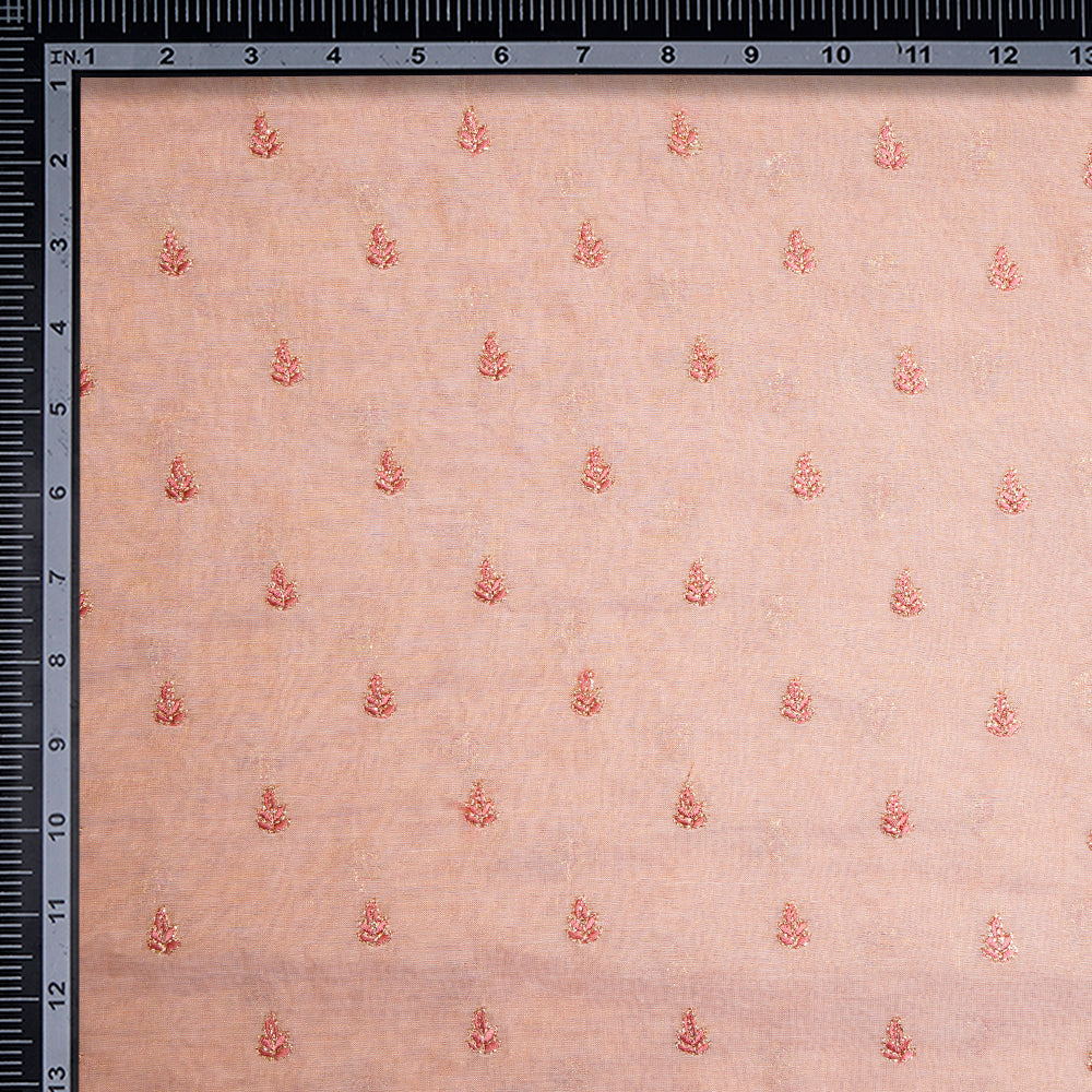 Light Apricot Color Embroidered Pure Tissue Chanderi Fabric