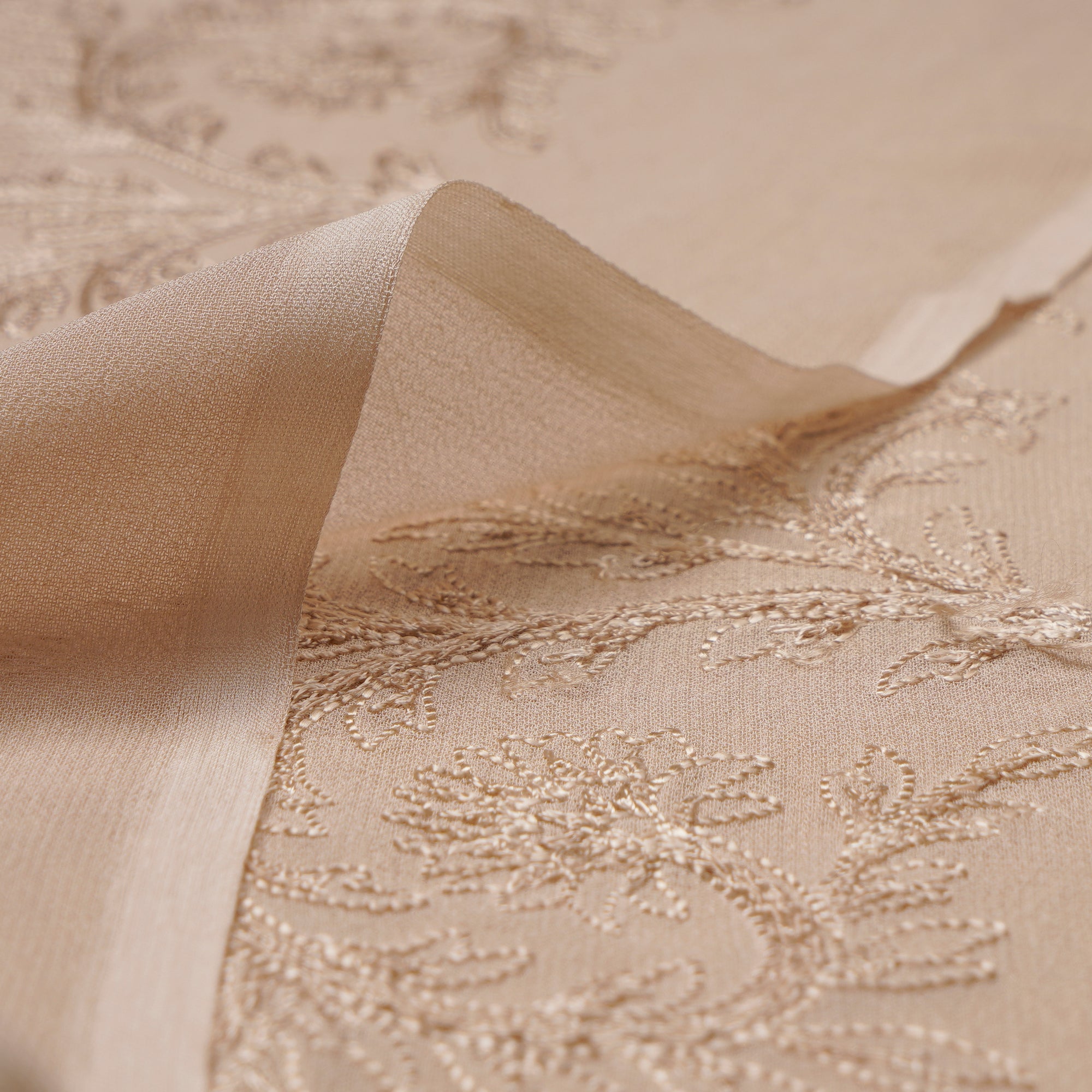White Swan Thread All Over Embroidered Viscose Organza Fabric