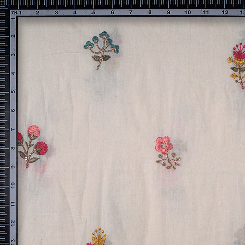 Off White Color Embroidered Pure Cotton Fabric