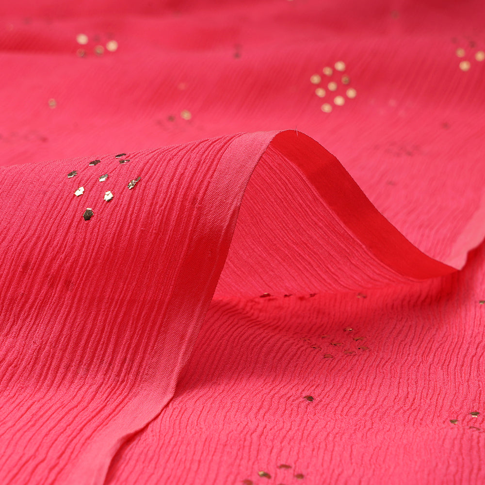 Pink Handcrafted Mukaish Work Pure Chiffon Silk Fabric