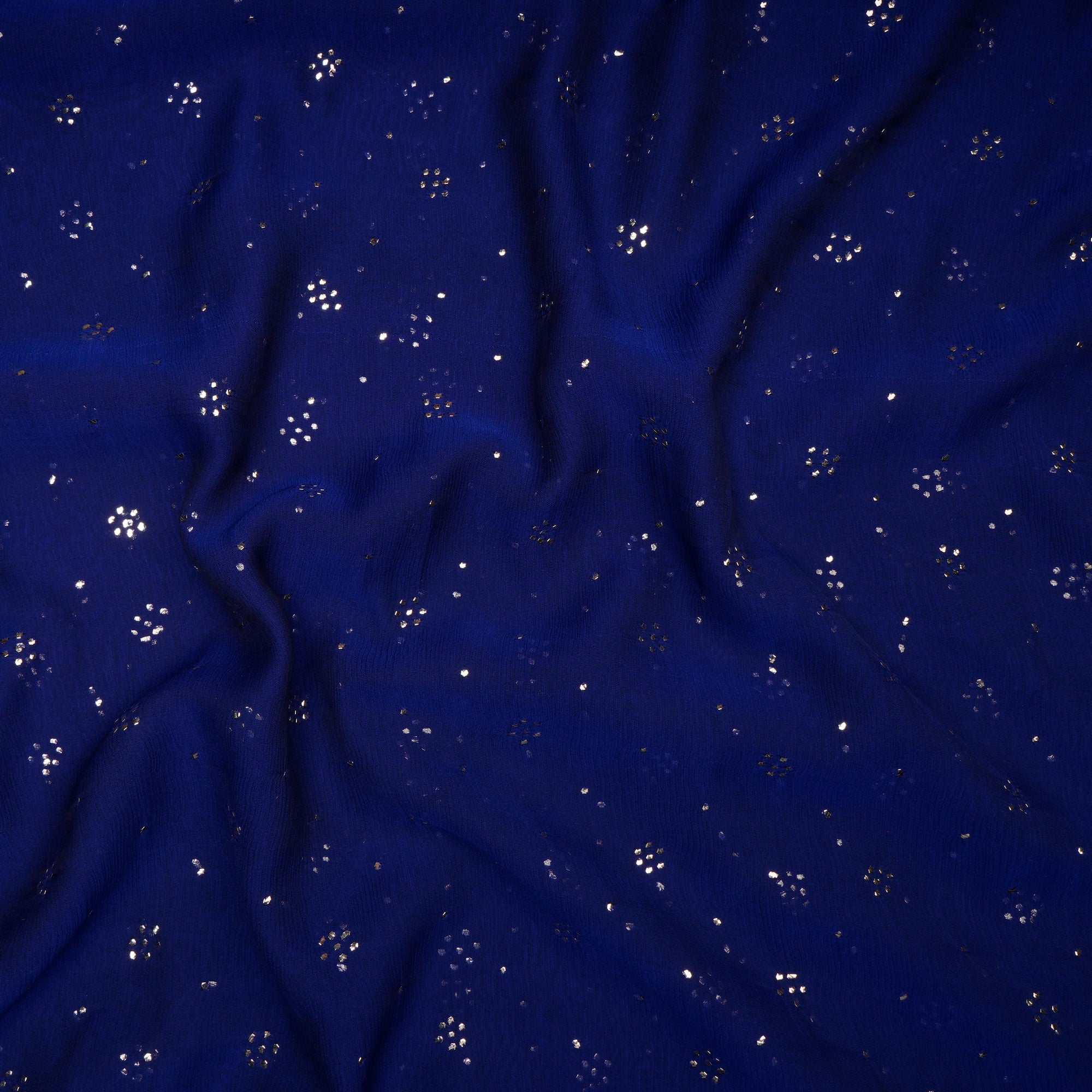 Blue Handcrafted Mukaish Work Pure Chiffon Silk Fabric