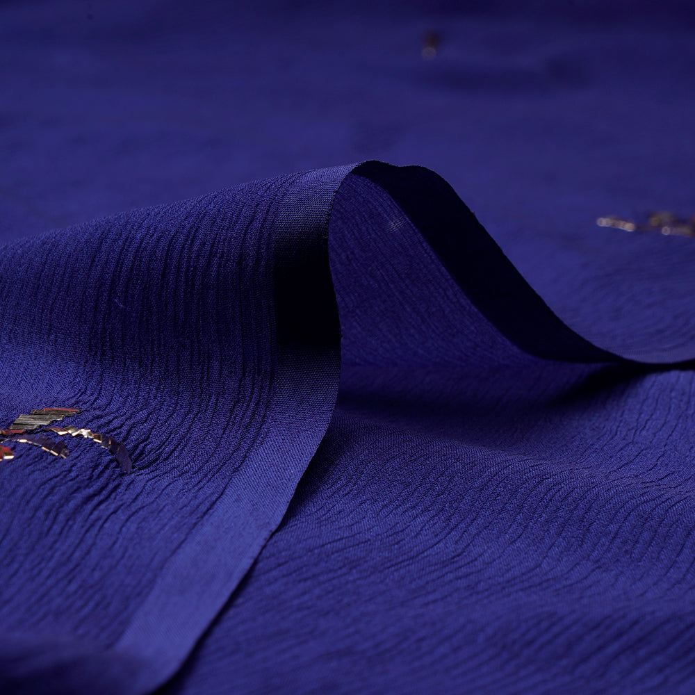 Dark Blue Color Handcrafted Mukaish Work Pure Chiffon Silk Fabric