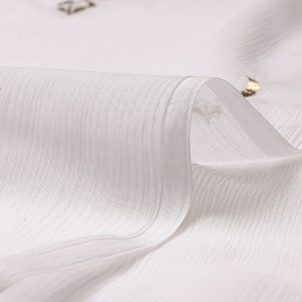 White Handcrafted Mukaish Work Pure Chiffon Silk Fabric