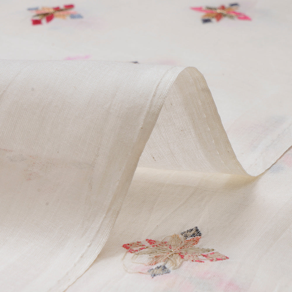 White Color Embroidered Cotton Fabric