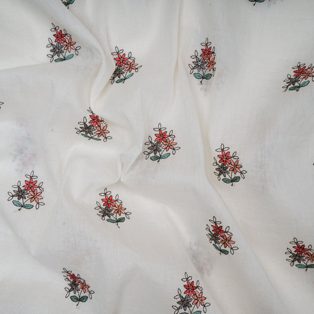 Off White Color Embroidered Plain Cotton Fabric