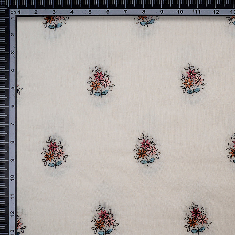 Off White Color Embroidered Cotton Fabric