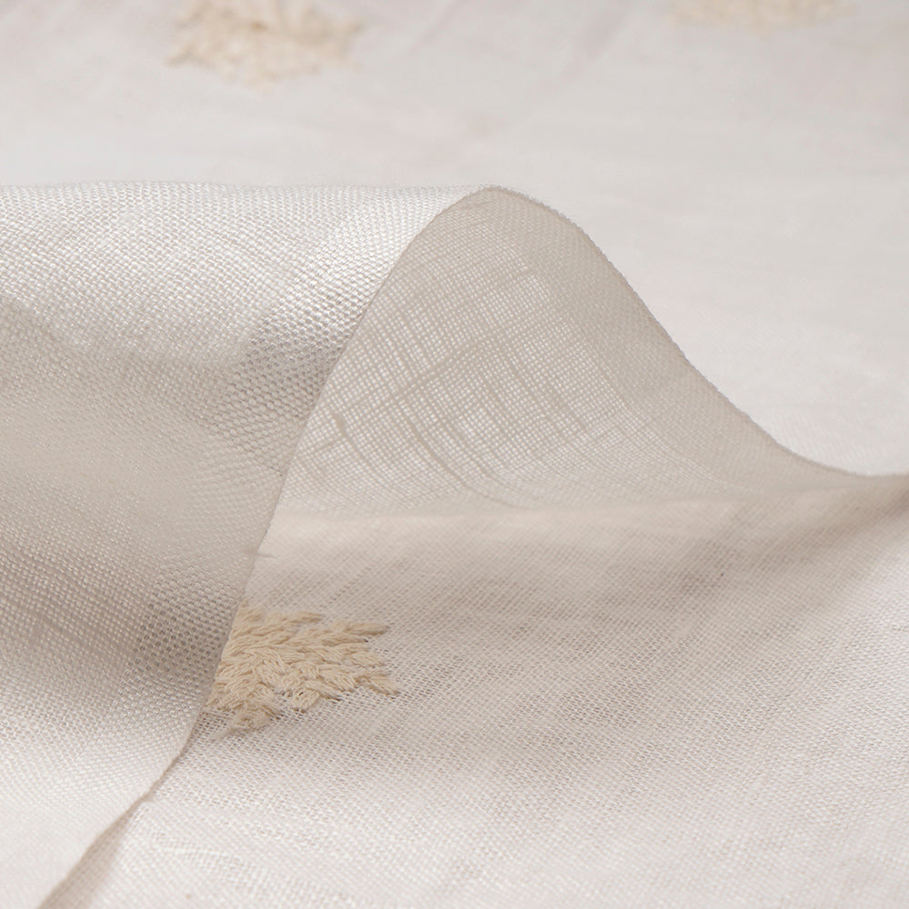 White Color Sequins Embroidered Plain Cotton Linen Fabric