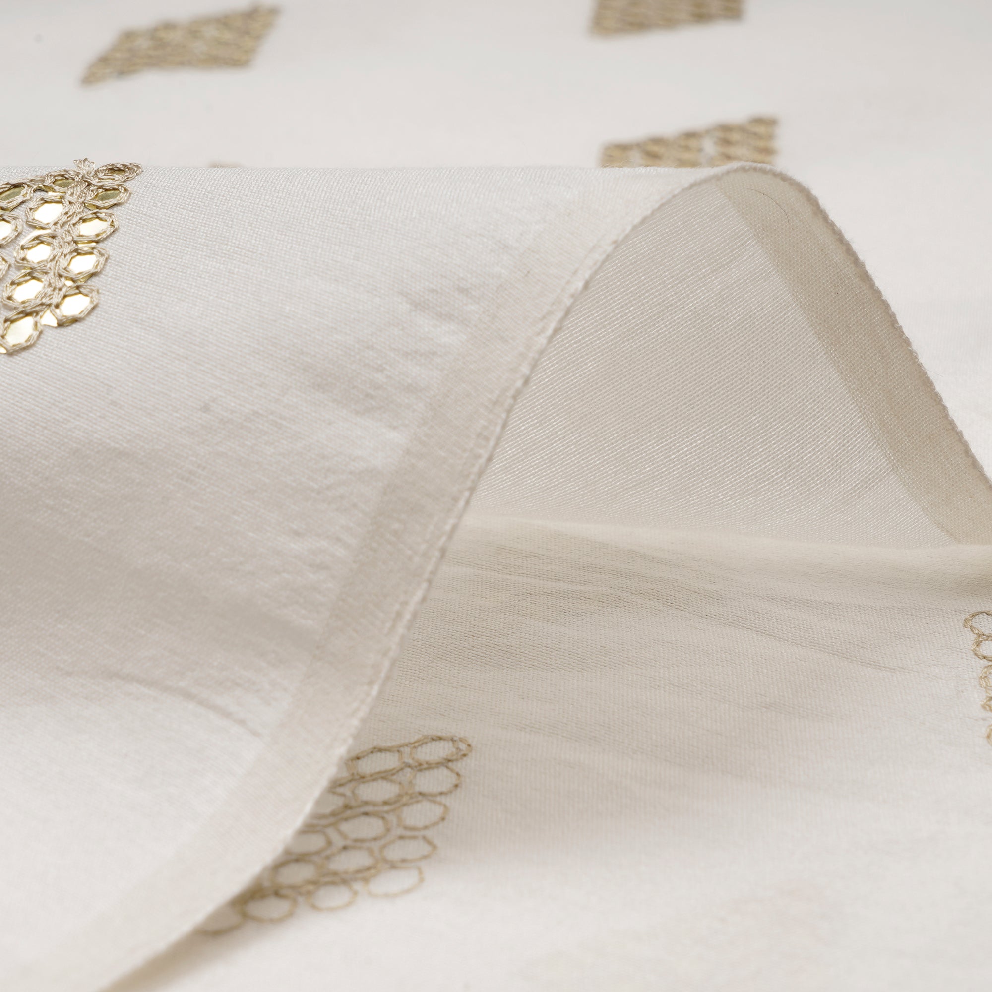 Off White Daimond Pattern Embroidered Viscose Silk Fabric