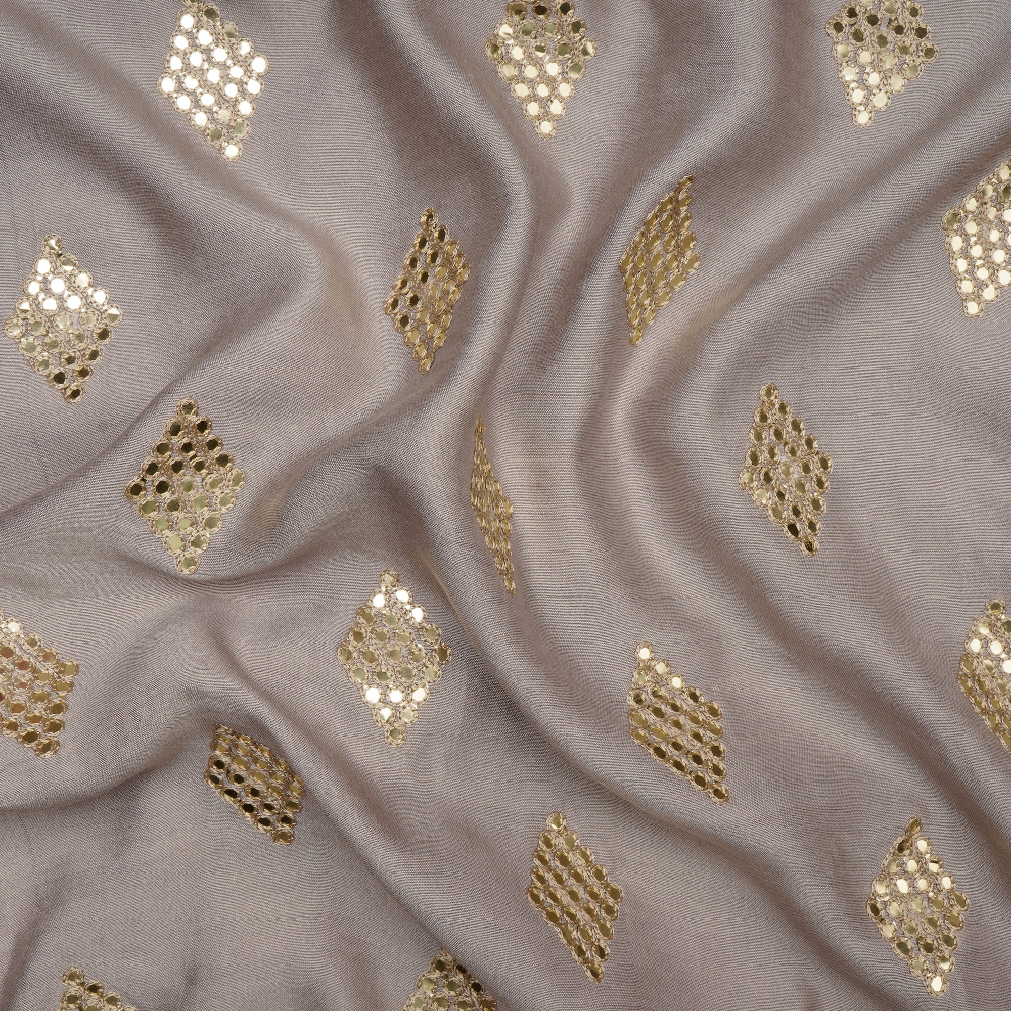 Silver Grey Daimond Pattern Embroidered Viscose Silk Fabric