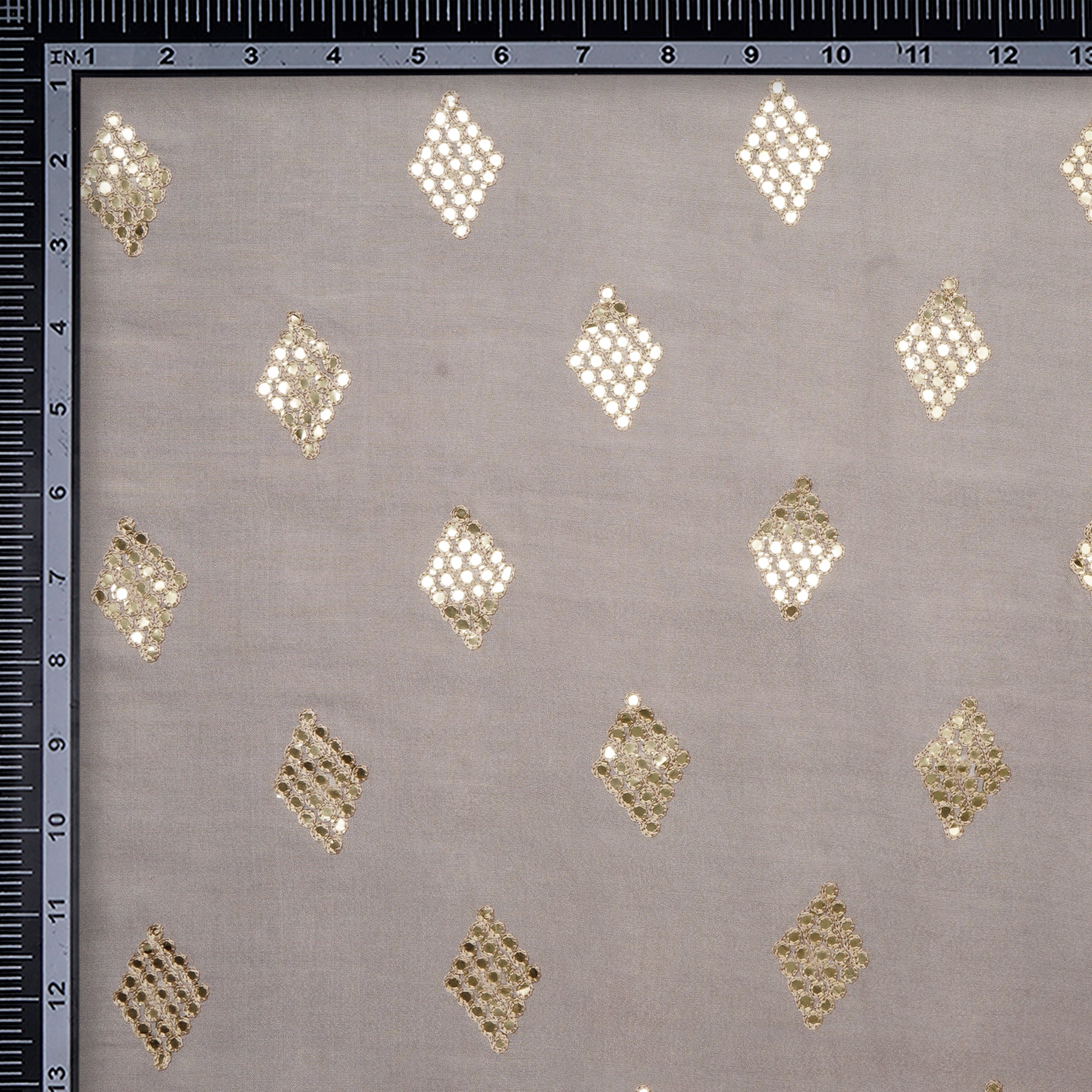 Silver Grey Daimond Pattern Embroidered Viscose Silk Fabric