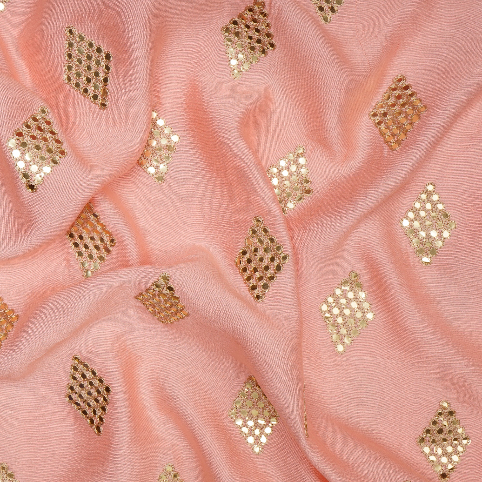 Light Pink Daimond Pattern Embroidered Viscose Silk Fabric
