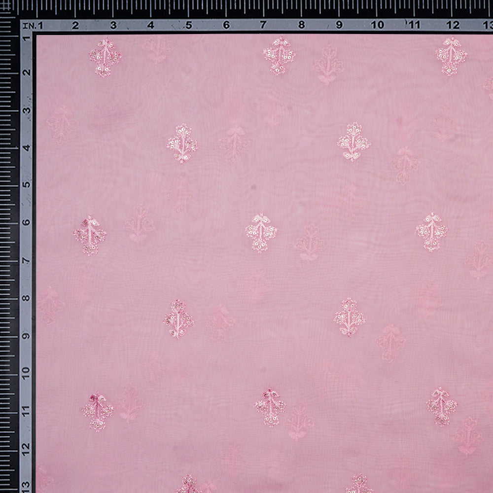 Pink Embroidered Viscose Organza Fabric