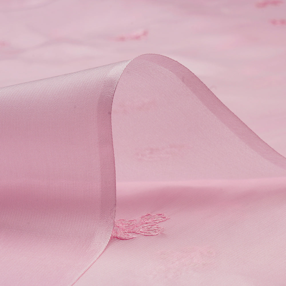 Pink Embroidered Viscose Organza Fabric