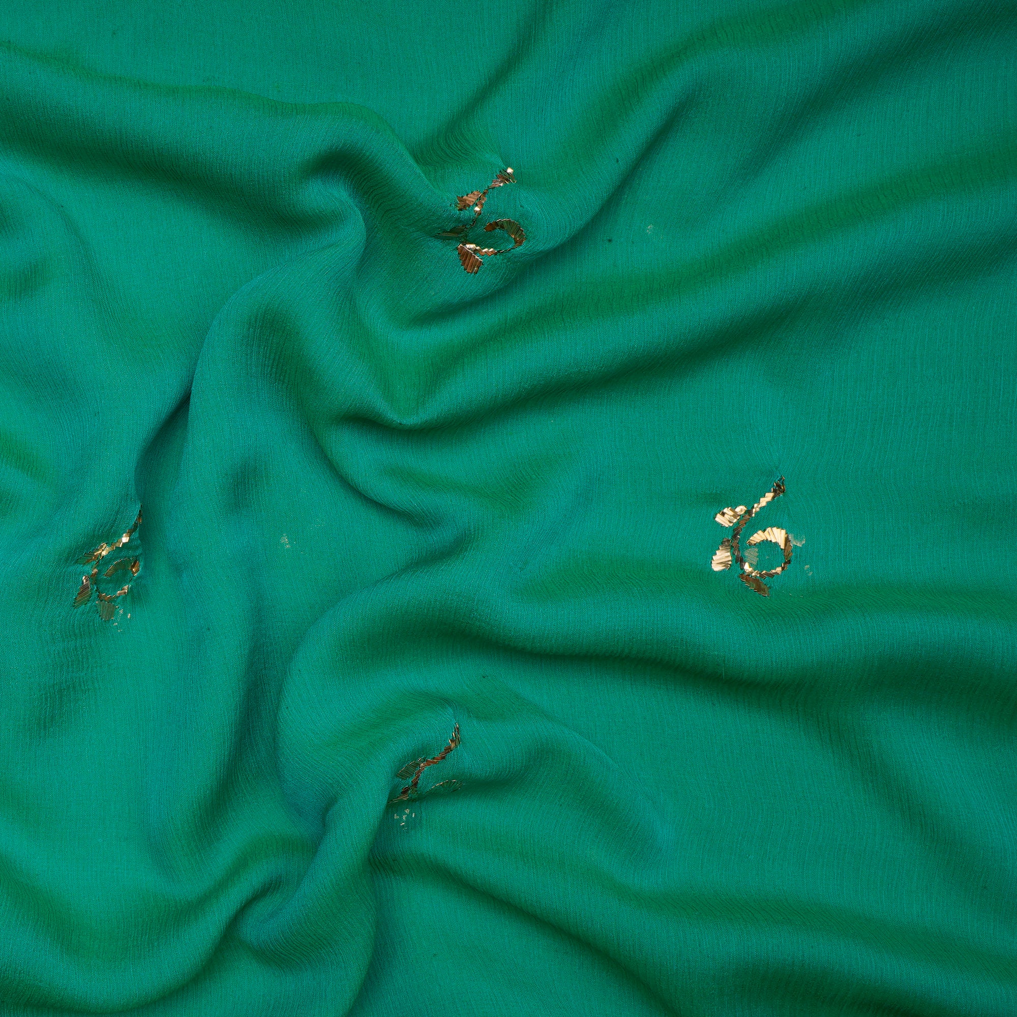 Aquamarine Green Handcrafted Mukaish Work Pure Chiffon Fabric