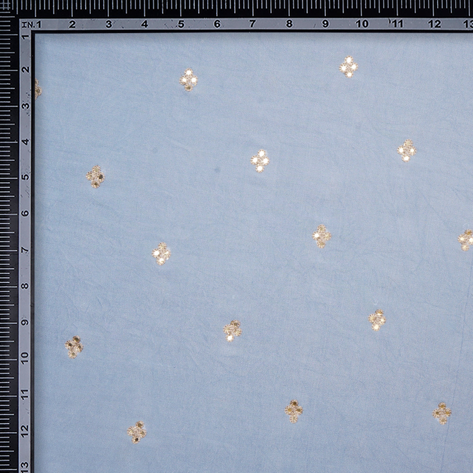 Blue Diamond Pattern Embroidered Viscose Silk Fabric