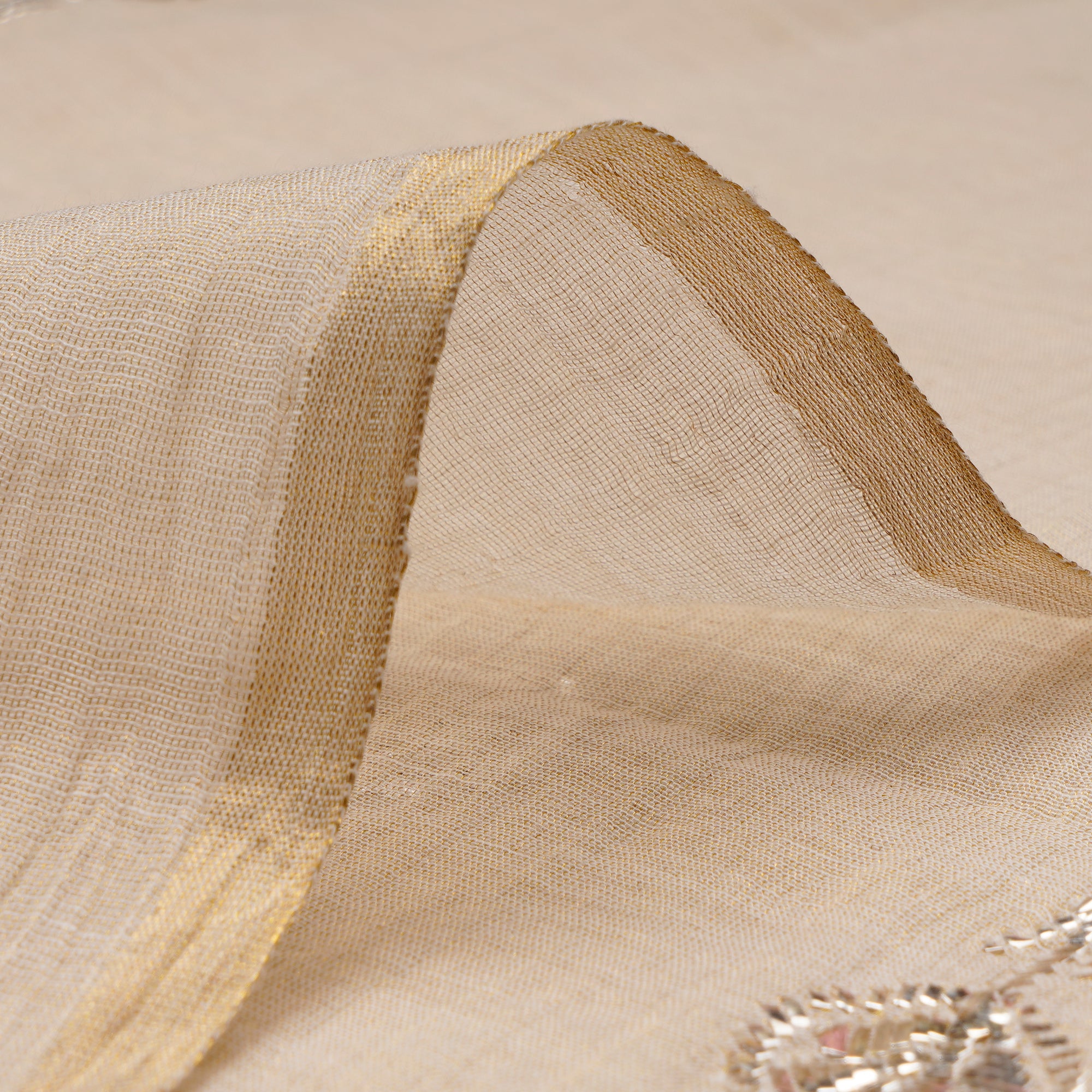 Gold Dyeable Handcrafted Mukaish Work Pure Tissue Chanderi Fabric