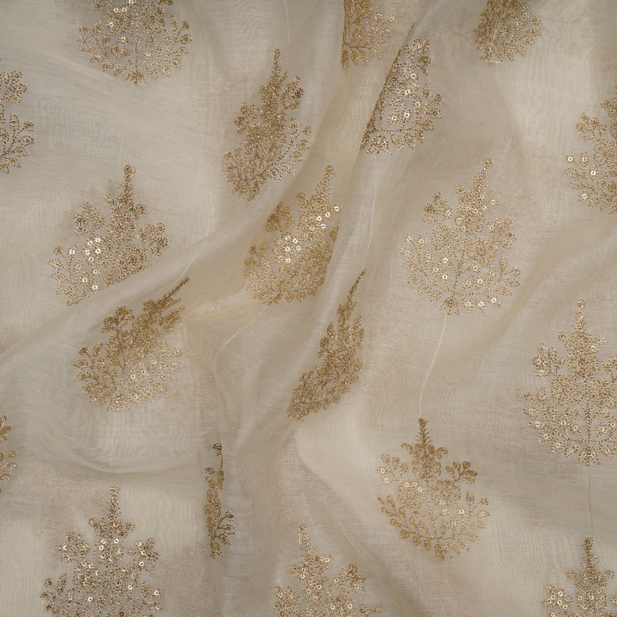 Off White Dyeable Booti Pattern Embroidered Chanderi Fabric