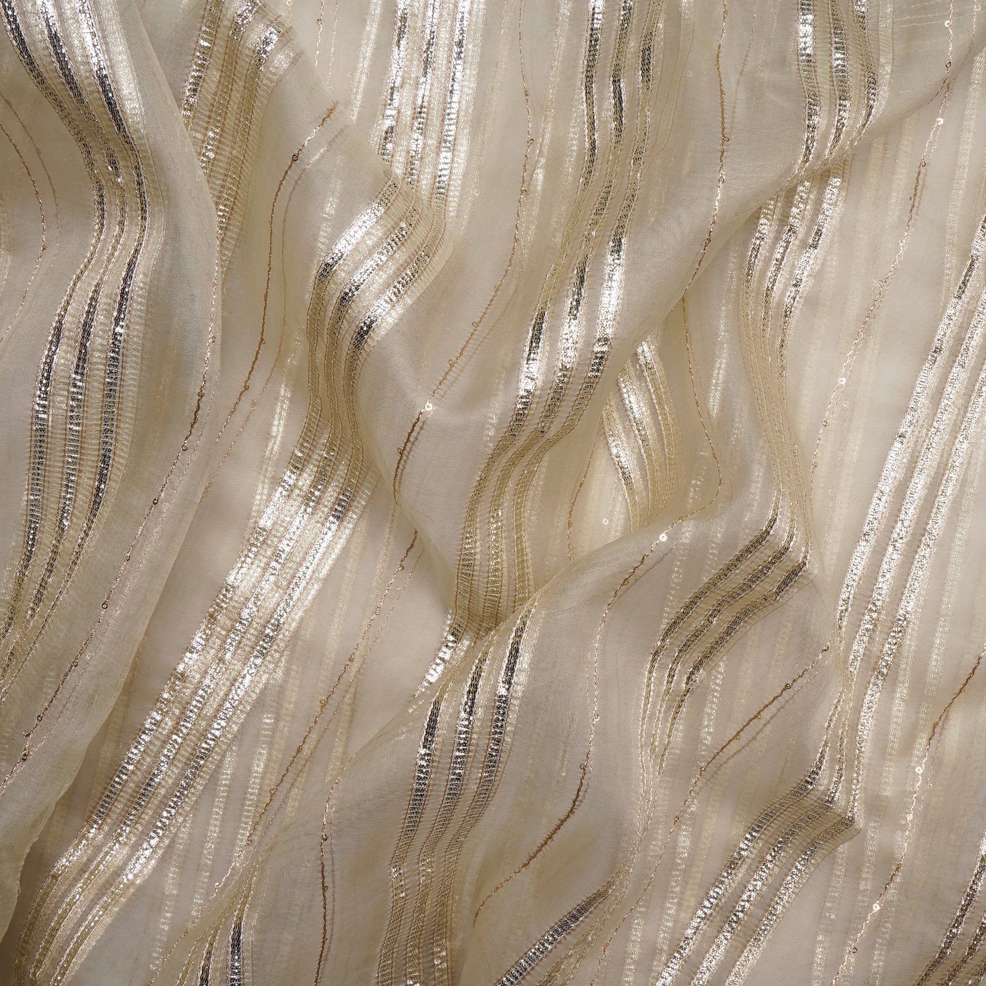 Gold Dyeable Stripe Pattern Embroidered Nylon Organza Fabric