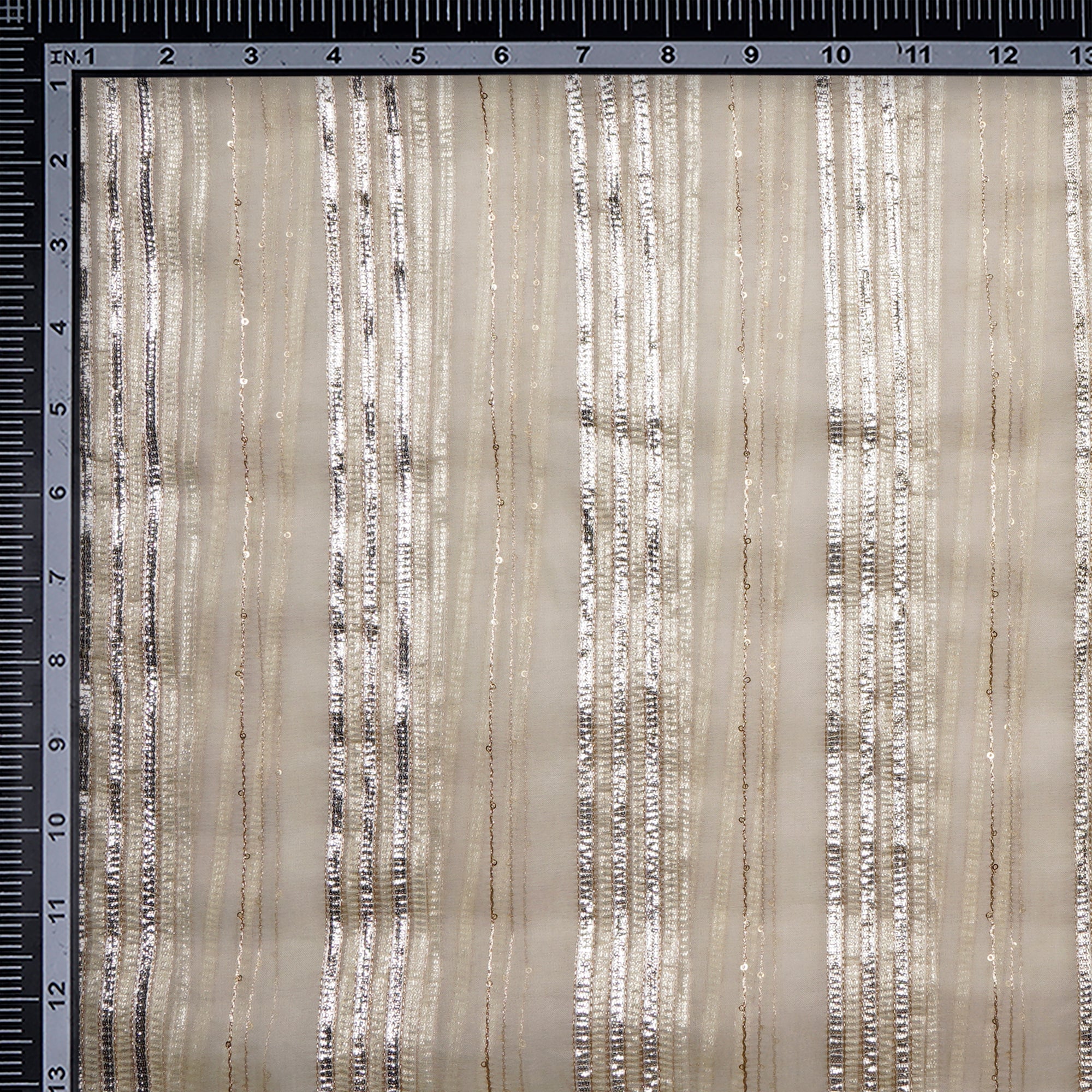 Gold Dyeable Stripe Pattern Embroidered Nylon Organza Fabric