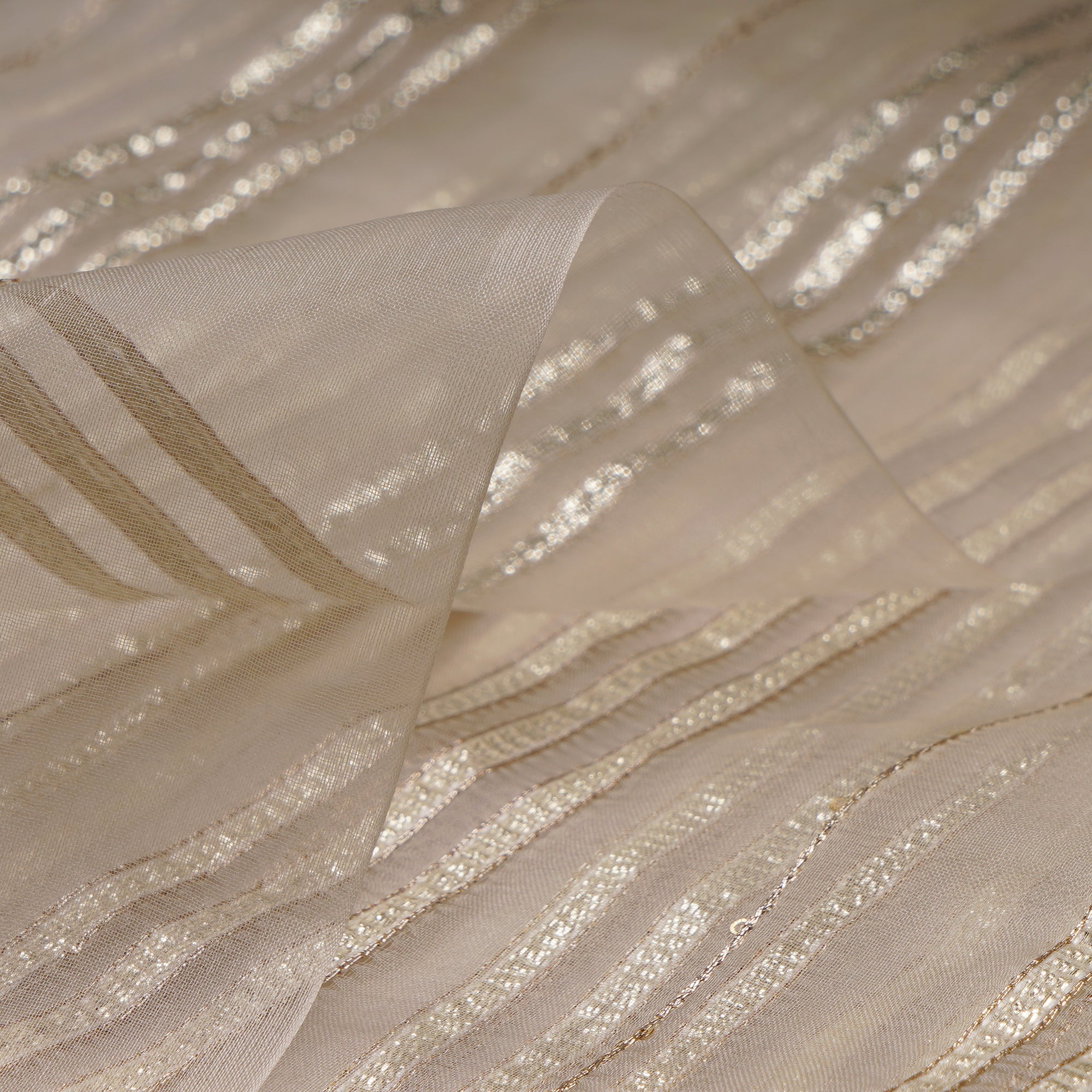 Gold Dyeable Stripe Pattern Embroidered Nylon Organza Fabric